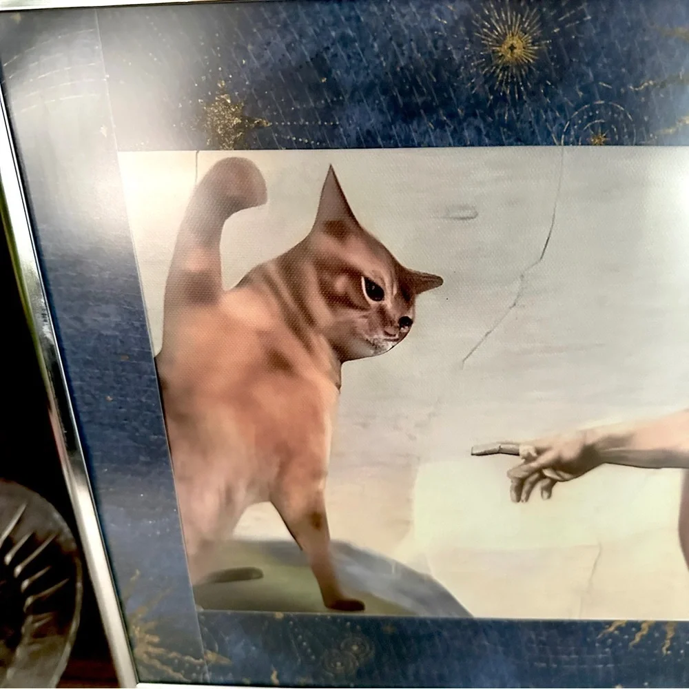 Silly Cat Michelangelo Renaissance Painting Reproduction Canvas Print Framed Art